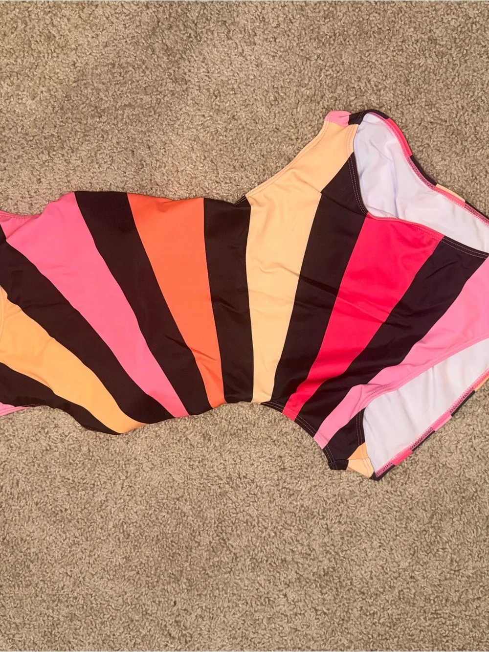 Women’s Criss-Cross Cutout One-Piece Swimsuit in Pink, Orange & Black - NWT
